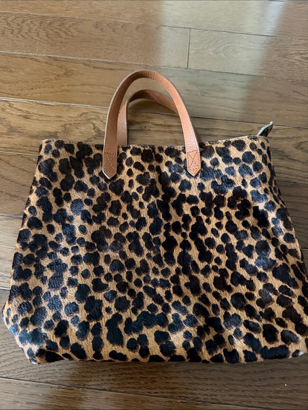 Madewell Leopard Print Tote with Tan Handles